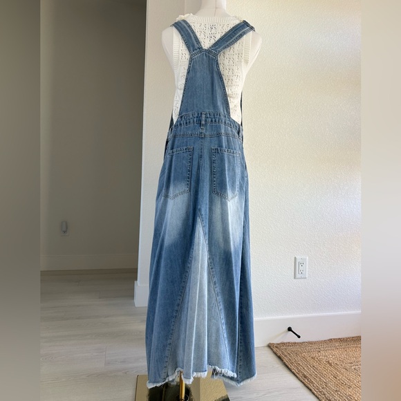 Easel Southern Swag Bohemian Denim Jean Overalls Handkerchief Dress Womens L - Picture 5 of 12